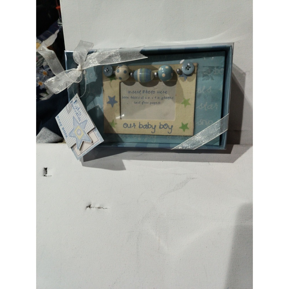 Baby Boy Baby Shower  Gift Brag Book Holds (60) 4x6 Photos Blue Boy Album New